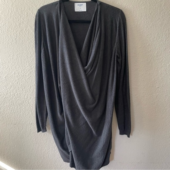 Old Navy woman cardigan Medium draped open front gray long maternity cowl neck - Picture 4 of 9